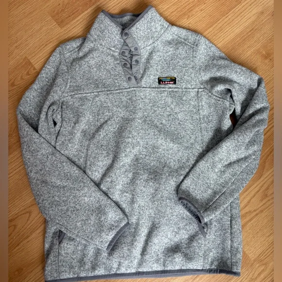 L.L. Bean Heather Gray Sweater Fleece Snap Pullover - Picture 1 of 6